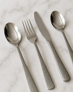 Ensemble de couverts en acier inoxydable poli miroir, couteau, fourchette et cuillère à texture maillée pour hôtel, restaurant, fête - Product Image 3