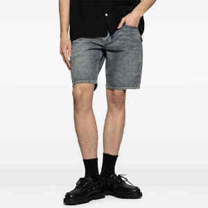 Shorts en jean coupe droite pour homme, taille mi-haute, en coton délavé, décontractés pour l'été avec poches - Product Image 2