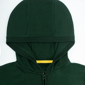 Sweat-shirt à capuche zippé vert foncé pour femme, manches longues, couleur unie, tricoté, décontracté, respirant, pour l'automne - Product Image 3