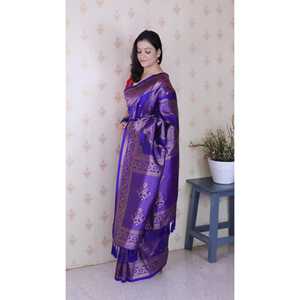 ผ้าไหมเนื้อนุ่มสีม่วง Elite Weaves ลาย Bandhani Leheriya Zari ทอแบบอินเดียและปากีสถาน น้ำหนัก 650 กรัม - Product Image 3