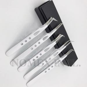 Ensemble de pinces à épiler professionnelles en acier inoxydable enduit de poudre blanche avec logo personnalisé - Product Image 1