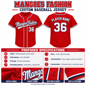 Maillot de baseball unisexe Mangoes Fashion, imprimé rouge, manches courtes, col en V, boutons sur le devant, logo d'équipe personnalisé, respirant, pour l'été - Product Image 6