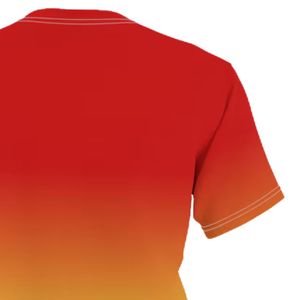Camiseta de manga corta para hombre con degradado de rojo a amarillo, corte regular, informal, de punto, con cuello redondo, sublimación por transferencia de calor. - Product Image 4