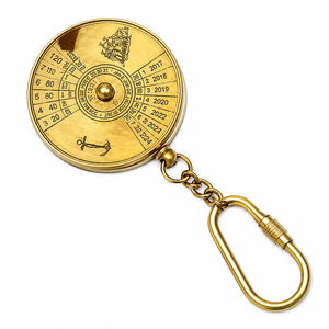 Brass Perpetual Calendar Keychain Vintage Round Design Embossed Pocket Calendar <b>Key</b> <b>Ring</b>-Nautical Gift for Everyday Carry - Product Image 1