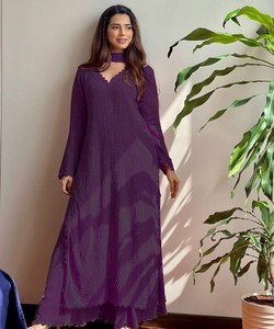 Purple Rayon Kurta For Women <b>Floor</b>-Length Loose Fit Elegant Ethnic Wear India Pakistan Casual All Seasons Style 62914 BE-170 - Product Image 1