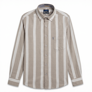 Camisa de Verano para Hombre, de Lino, con Rayas, Casual, de Doble Botonadura, Transpirable, con Cuello Abotonado y Manga Larga, ODM - Product Image 1