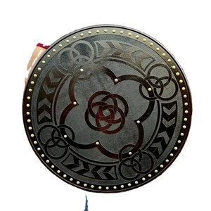 Bouclier Viking en bois fait main de 24 pouces avec motif loup et centre en acier, personnalisable, qualité DIY - Product Image 3
