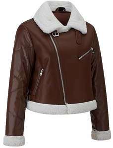 Veste Moto en Similicuir pour Femme, Doublure Sherpa en Fausse Fourrure, Manteau d'Hiver Style Biker, Veste Café Racer, Personnalisation OEM ODM Vente en Gros - Product Image 1