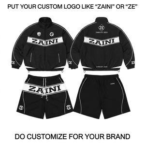 ZAINI Premium 120GSM Polyester/Nylon Men's Winter Quick Dry Solid Short Set <b>Black</b> White Panel Design Silk Screen Printing - Product Image 1