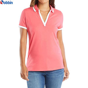 Nouveau design personnalisé de polos pour femmes, polos confortables en coton pour femmes, col rayé, coupe ajustée décontractée - Product Image 3