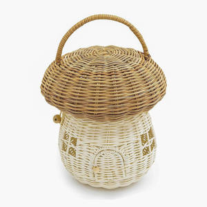 Cesta de mimbre tejida a mano para niños, cesta de juego con forma de hongo, excelente precio, con puerta abatible. - Product Image 1