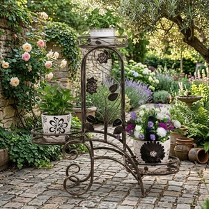 Support de plantes en fer forgé pour vélo, avec trois pots, pour extérieur et intérieur, support décoratif pour fleurs, style antique, artisanat en métal. - Product Image 4