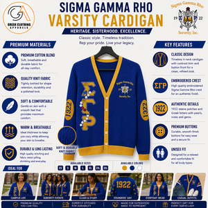 เสื้อคาร์ดิแกน Sigma Gamma Rho สีน้ำเงิน-เหลือง ปักลายตราสัญลักษณ์ คอวี ถักนิตติ้ง สำหรับผู้หญิง สไตล์ Preppy ใส่ได้ทุกฤดู - Product Image 5