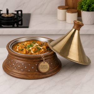 Luxury Wooden Insulated Tagine Casserole with Stainless Steel Inner Bowl Premium Handcrafted Food Warmer Elegant Serving Pot - Product Image 3