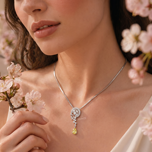 Collar con Colgante de Diamante Amarillo Cultivado en Laboratorio, Diseño de Gota Celestial, Oro Blanco, Joyería Fina de Lujo, Elegante Regalo para Mujer - Product Image 1