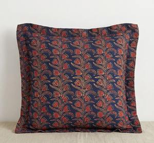 Housses de coussin 100 % coton imprimées au bloc, faites à la main, décoratives, à motifs floraux, vintage, avec volants - Product Image 2