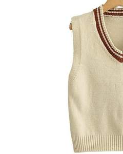 Chaleco de punto sin mangas para hombre con cuello de rayas en contraste, suave y cálido, estilo clásico, suéter de cricket en venta. - Product Image 2