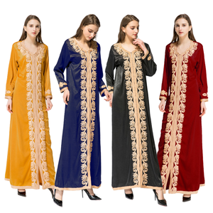 Wholesale Modest Dubai Beaded Sequined Long Sleeve <b>Abaya</b> Muslim Traditional Handmade Wedding Women Polyester Breathable V Neck - Product Image 4