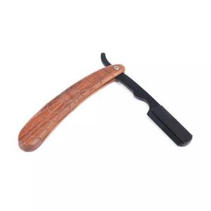 Juego de afeitado profesional de 1 pieza de acero inoxidable con mango de madera y cuchilla única, logotipo personalizado para el cuidado facial y corporal masculino - Product Image 1