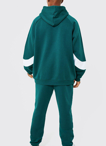 Hot Saling <b>Men</b> Color Blocking Hooded Tracksuit Set Full Sleeve Loose Fit Sweatshirt With Side Pockets Casual Autumn Style - Product Image 2