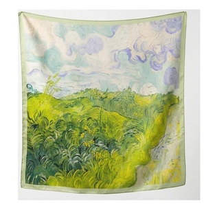 Women's Square <b>Silk</b> Scarf Van Gogh Style Hand Painted Landscape Print Elegant Multi Functional Fashion Accessory All Seasons - Product Image 1
