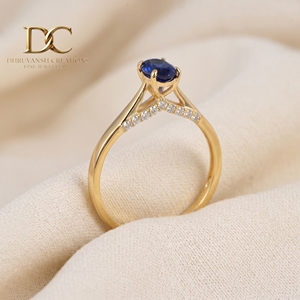 Bague en diamant cultivé en laboratoire certifié IGI pour femmes, or massif 14 carats avec saphir bleu royal cultivé en laboratoire, bague de fiançailles et de mariage, bijoux - Product Image 6