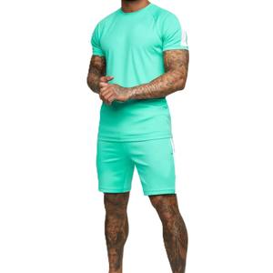 Conjunto de 2 piezas de verano transpirable para hombre, color verde menta, 100% algodón, con pantalones cortos y camisas para ropa deportiva de manga corta, alta calidad - Product Image 1