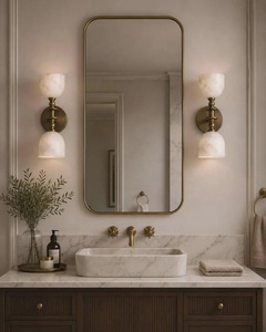 Aplique de Pared Moderno de Mármol con Acabado de Latón Antiguo, Diseño Redondo para Entrada, Decoración Contemporánea para el Hogar - Product Image 3