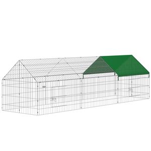 Pollaio in Metallo Verde 269x75x75 cm con Copertura per Piccoli Animali Come Anatre e Conigli, Usato per Allevamento di Polli - Product Image 1
