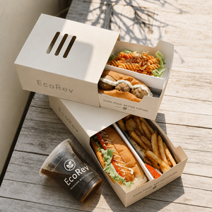Caja de Papel Biodegradable y Ecológica Personalizada para Alimentos, con Separador para Ensaladas, Sándwiches, Papas Fritas, Hot Dogs y Comida para Llevar - Product Image 1