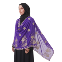 Châle en mousseline de soie en gros avec appliques dorées brodées et bordure festonnée pour femme – Fournisseur en gros, OEM, ODM, personnalisé