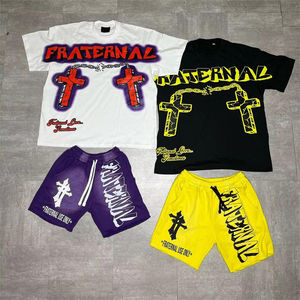 Conjunto de Dos Piezas para Hombre, Estilo Desgastado, Impresión DTG Personalizada, Camisa y Pantalones Cortos 100% Algodón de Alta Calidad - Product Image 1