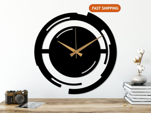 Modern Black Metal Wall <b>Clock</b> Round Abstract Designer <b>Clock</b> Gold Hands Contemporary Decorative Wall <b>Art</b> for Office Living Room - Product Image 6