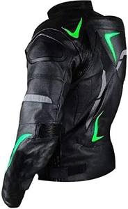 Blouson de moto en cuir durable, imperméable et blindé, unisexe, été/hiver, vert/noir, protections CE, personnalisable - Product Image 2