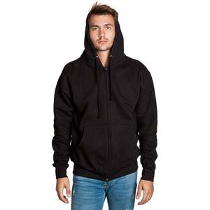 Men's <b>Black</b> Hooded Zip-Up <b>Sweatshirt</b> Regular Fit Cotton French Terry Casual Autumn Wear - Product Image 6
