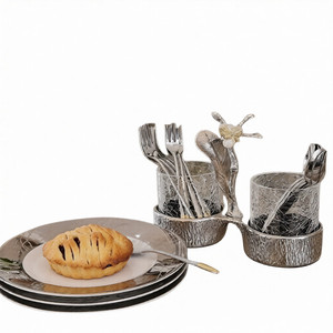 Silver Plated Aluminum Stand Glass Material Cutlery Holder Very Luxury Home Kitchen Ware Table Top Cutlery Holder - Product Image 1