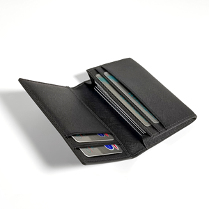 Castello Saffiano ที่ใส่บัตรหนังคุณภาพดีเยี่ยม, กระเป๋าสตางค์แบบบางสีเขียวเข้มเทาดำทำด้วยมือ2024ใหม่ - Product Image 2