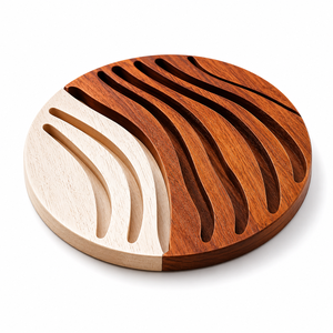 Posavasos Cuadrados de Madera Hechos a Mano con Rayas, Ecológicos, Decoración de Mesa para el Hogar y Vajilla de Comedor - Product Image 6
