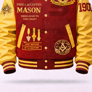 Veste universitaire personnalisée d'inspiration maçonnique – Corps en laine de qualité supérieure avec manches en cuir PU et symboles brodés - Product Image 3