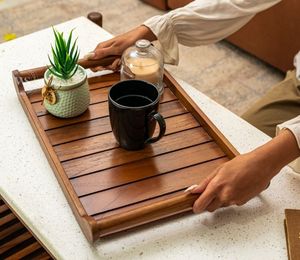 <b>Wooden</b> Serving <b>Tray</b> <b>with</b> <b>Handles</b> Rectangular <b>Wooden</b> Pattern Household Use Unfinished Finish - Product Image 6