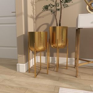 Grand pot de jardin dôme en métal pour intérieur et extérieur, ensemble de 2 pots amovibles avec support doré, 19-22 pouces, durable, écologique et décoratif - Product Image 3