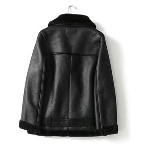 Chaqueta de Moto para Mujer, Estilo Piel de Oveja Sintética, Forro Grueso, Abrigo de Invierno con Interior de Felpa Cálida, Prenda Exterior con Aspecto de Cuero Elegante - Product Image 2