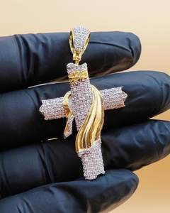 Pendentif Croix en Moissanite VVS, Argent 925, Bijou Chrétien Religieux, Bicolore, Style Hip Hop Glacé, Plaqué Or 18K, Luxe - Product Image 1