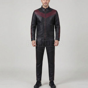 Streetwear Leather Tracksuit For Men With Long Sleeve <b>Zip</b> Jacket And Matching <b>Trousers</b> Contemporary Casual Outfit - Product Image 3