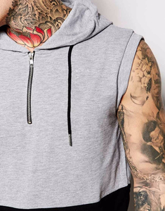 Sudadera sin mangas con capucha y cremallera de 1/4 para hombre, 100% algodón piqué, con estampado térmico para invierno - Product Image 3