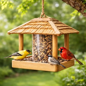Bamboo Slat Open Bird Feeder Tray with Pagoda Roof - Wholesale - Product Image 5