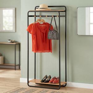 Perchero Metálico Industrial Moderno con Estante de MDF, Mueble de Salón Extensible de Alta Calidad con 3 Ganchos - Product Image 1