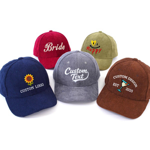 Custom Embroidery Baseball Cap 6 Panel Corduroy Adjustable Unisex Adults Casual Style Unstructured Curved Brim <b>Dad</b> <b>Hat</b> Unisex - Product Image 3