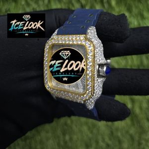 ICE LOOK JEWELERY นาฬิกาข้อมือกลไกอัตโนมัติทรงสี่เหลี่ยม ขอบเพชร หน้าปัดคริสตัลแซฟไฟร์ สแตนเลสสตีล มอยส์ซาไนต์ สีน้ำเงิน - Product Image 5