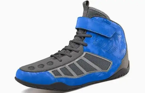 Chaussures de kick-boxing bleues à tige haute, à lacets et fermeture velcro, en daim respirant, pour adultes, entraînement, sparring, arts martiaux - Product Image 4